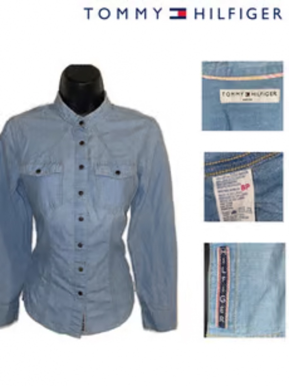Tommy Hilfiger Women's Denim Y2K Blouse Size 8 petite fits as Size Small